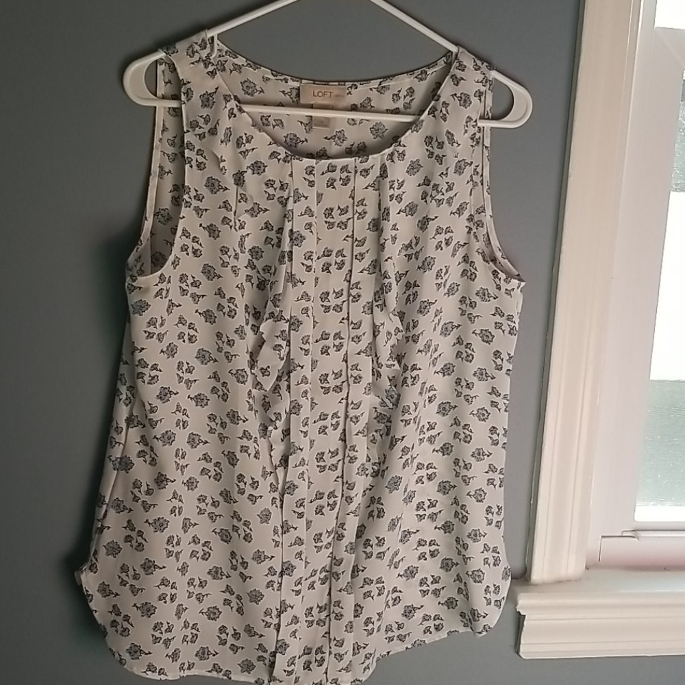 Loft sleeveless sheer top with blue design